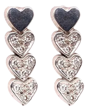14 Karat Heart Screw Back Earrings With 18 Diamonds