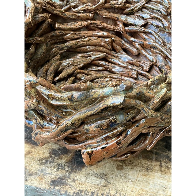 Vintage Rustic Brown Ceramic Twig Bowl For Sale - Image 9 of 13