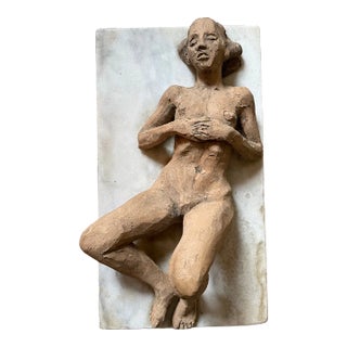 Mid 20th Century Reclined Nude Sculpture on Marble For Sale