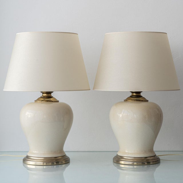 Cream Crackle-Glaze Ceramic Ginger Jar Table Lamps, France, 1980s, Set of 2 For Sale - Image 17 of 17