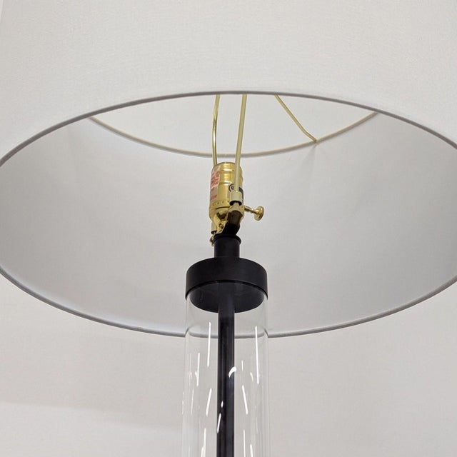 2010s Arhaus Clear Glass Cylinder Floor Lamp With White Shade For Sale - Image 5 of 6