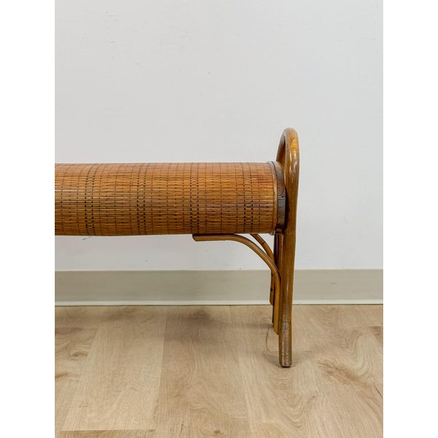French Style Bentwood Rattan Woven Bench Vintage MCM 1960s Accent Boho Design For Sale In Tampa - Image 6 of 11