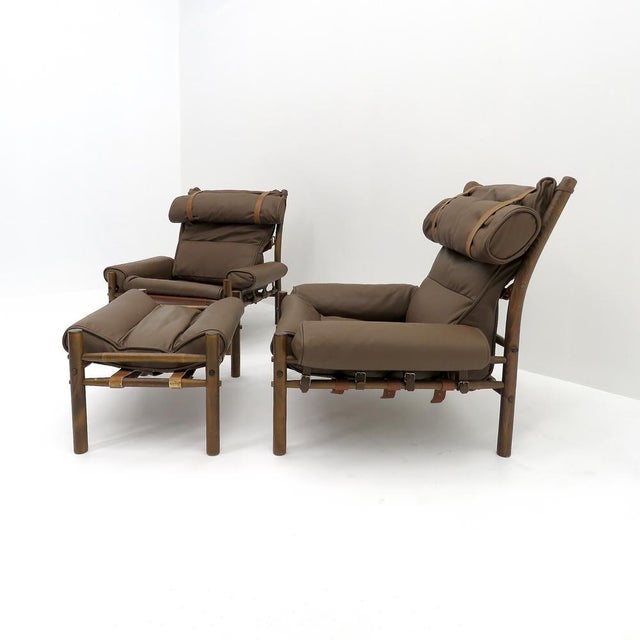 Arne Norell Arne Norell ‘Inca’ Leather Chairs and Ottoman, 1970 For Sale - Image 4 of 10