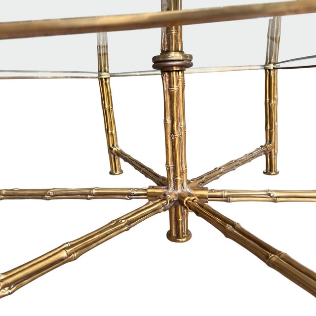 Mid-Century Modern Mid-Century French Coffee Table with Brass Faux Bamboo and Glass Top, 1960s For Sale - Image 3 of 7