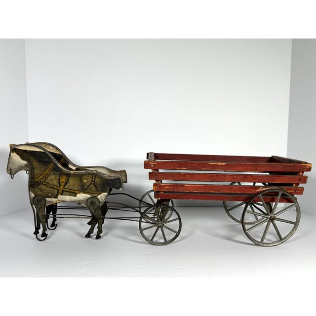 Antique Gibbs Toy Horses & Wagon: Litho Pacers, Red Wagon, c. 1908 For Sale - Image 6 of 10
