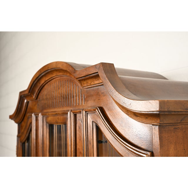 Drexel French Regency Louis XVI Carved Burled Walnut Lighted Breakfront Bookcase Cabinet, Circa 1960s For Sale - Image 9 of 18