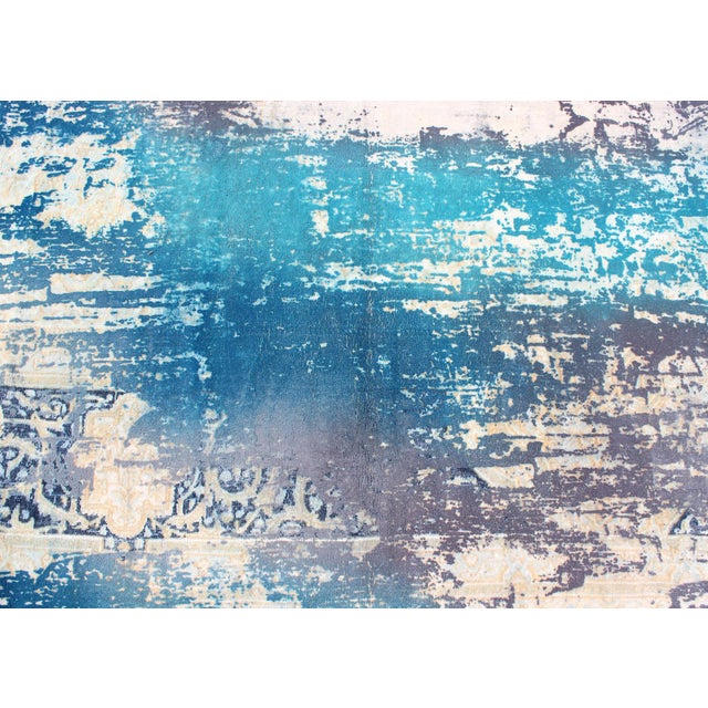 Vintage Rug in Modern Design in Shades of Blue, Gray, and Ivory 9'8 X 14'2 For Sale - Image 12 of 13