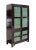 This is a large oriental storage dresser cabinet with distressed brown color frame and crackle stone pattern turquoise...