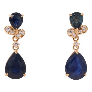 Sapphire and Diamond 14ct Gold Mini Drop Earrings - Fei Liu, Pair For Sale