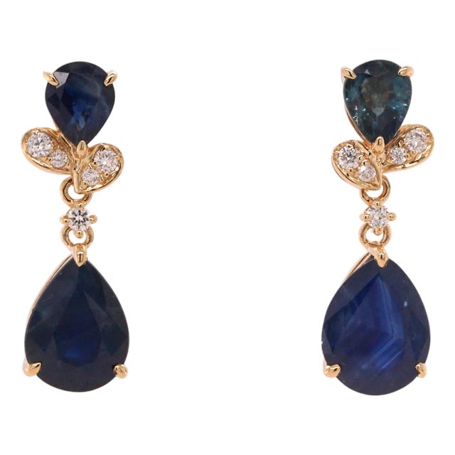 Sapphire and Diamond 14ct Gold Mini Drop Earrings - Fei Liu, Pair For Sale