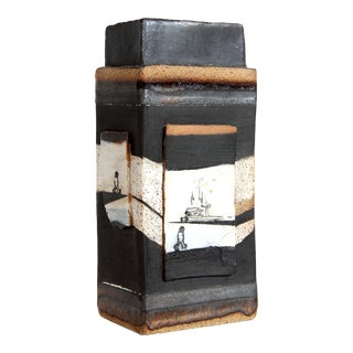 Vintage Mid Century Studio Pottery Paneled Vase For Sale