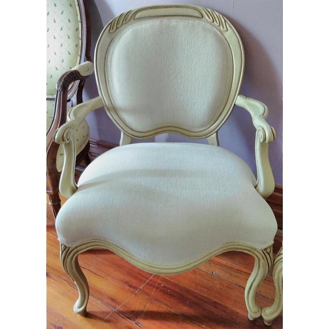 Vintage French Provincial Fauteuil White Round Back Chairs a Pair