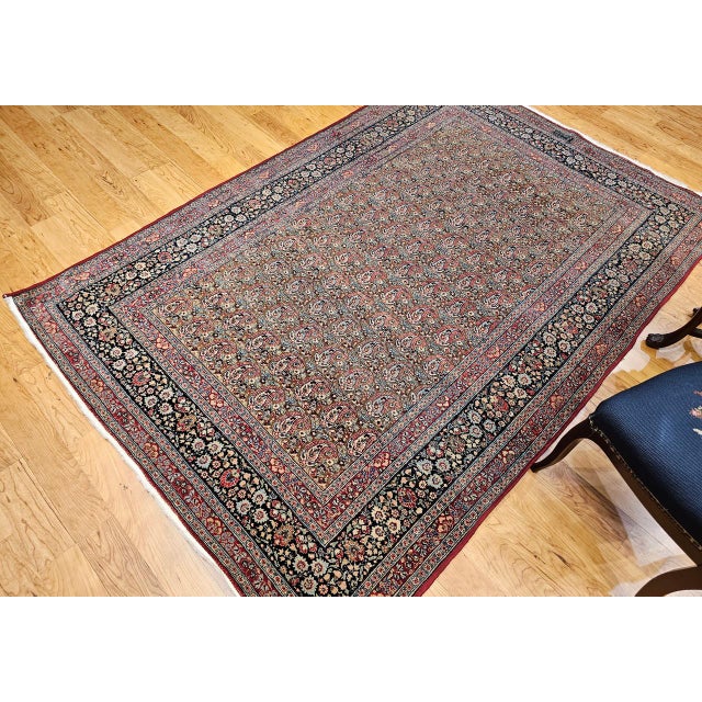 Vintage Persian Qum Area Rug, Hand-Knotted Wool, Allover Paisley Pattern, 5x8, Camel & Red For Sale - Image 4 of 14