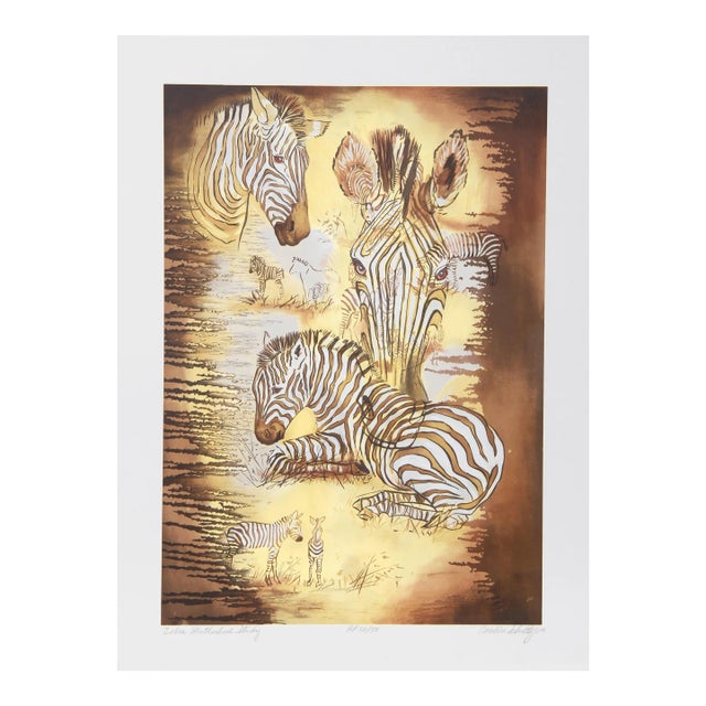 1970s "Zebra Motherhood Study" Lithograph by Caroline Schultz For Sale