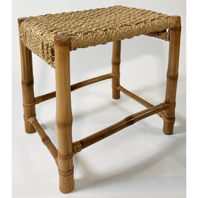 Farmhouse Vintage Woven Rope and Bamboo Stool For Sale - Image 3 of 9
