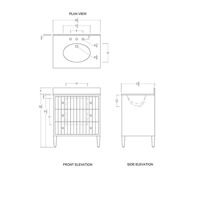 Matthew Izzo Home Odin Fluted Cerused Oak, Two Drawer, Single Sink Bathroom Vanity - Carrara Marble Top, Porcelain Sink, Brass Hardware For Sale In New York - Image 6 of 6