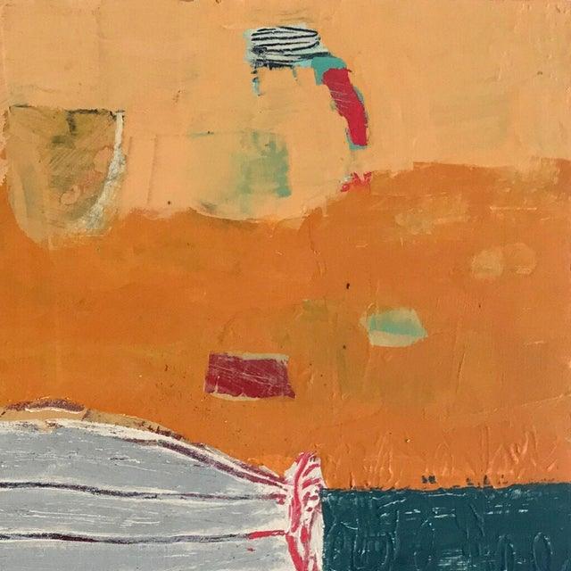 2020s Christiane Corcelle "Thé À La Menthe I" Mixed Media on Board, Framed Abstract Painting in Orange, Teal and Gray, 2022 For Sale - Image 5 of 9