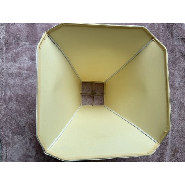 Textile Pair of Vintage Large Ceramic Lamps With Shades, Faux Bamboo Pattern on Six Edges For Sale - Image 7 of 8