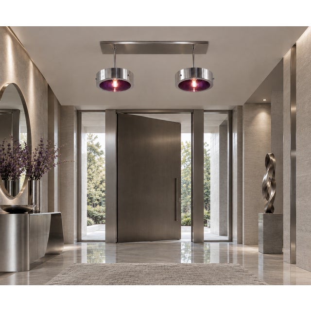 21st Century Italian Double Uno Band Amethyst Bubbles Murano Glass and Satin Chrome Flush Mount by Fabio LTD For Sale - Image 6 of 6