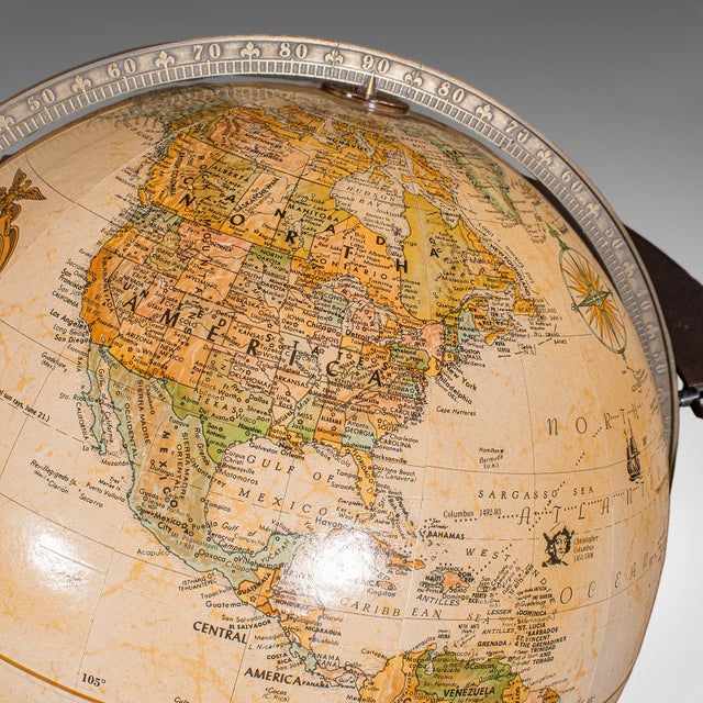 Late Vintage Tripod Globe, American, Steel, Topographical Gores, Classic Taste For Sale - Image 6 of 12