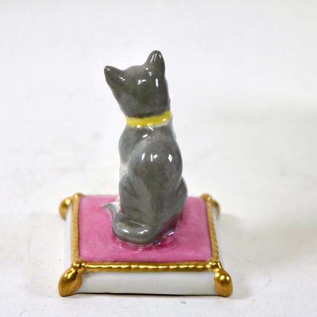 Ceramic Antique French La Courtille Workshop Cat on Pink Pillow Figurine For Sale - Image 7 of 10