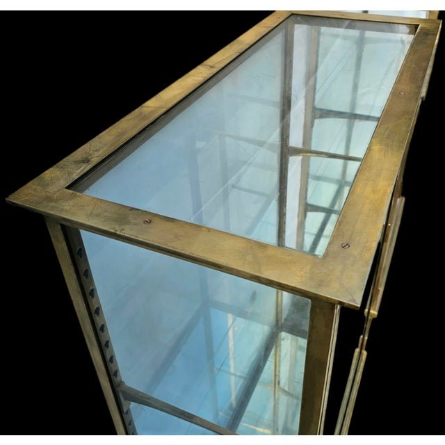 Pair of Antique Early 20th Century French Double-Sided Solid Brass and Glass Display Cabinets For Sale - Image 9 of 12