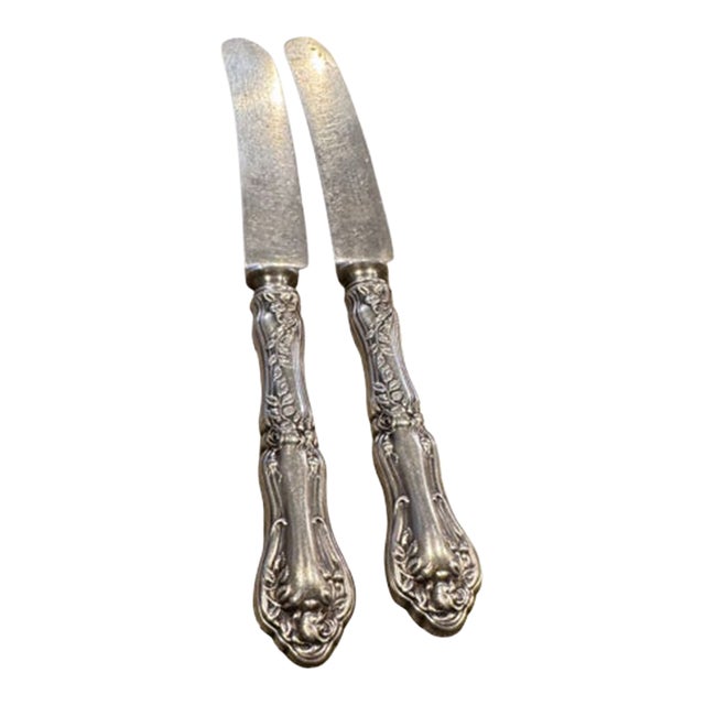 Antique Rockford Silver "Rosemary" Silver Plated Dinner Knives. Set of 2. For Sale