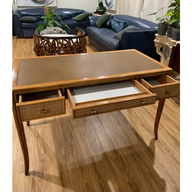 1970s McGuire Cane Leathers Top Writing Desk For Sale - Image 5 of 11
