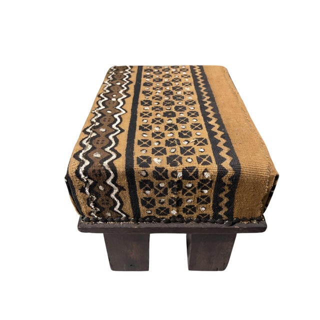1980s Vintage Footstool/Low Stool W/Bogolan Mud Cloth 16" W For Sale - Image 5 of 8