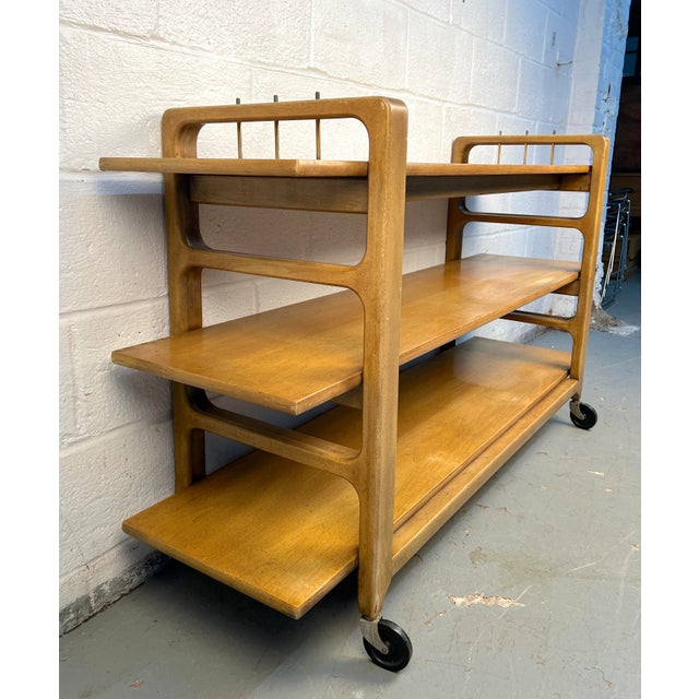 Wood Mid 20th Century Rolling Maple Cart For Sale - Image 7 of 9