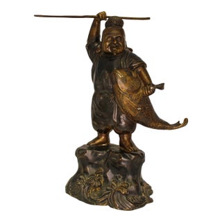 Circa 1912-26 Japanese Bronze of Ebisu, the God of Luck For Sale