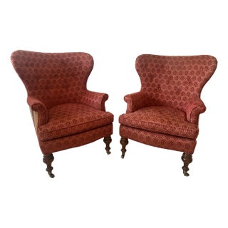 Late 20th Century Vintage Upholstered Down-Filled Seat Parlor Pair of Chairs For Sale