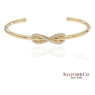 Tiffany & Co. Infinity Cuff 18k 750 Yellow Gold Natural Diamond Bangle Bracelet For Sale