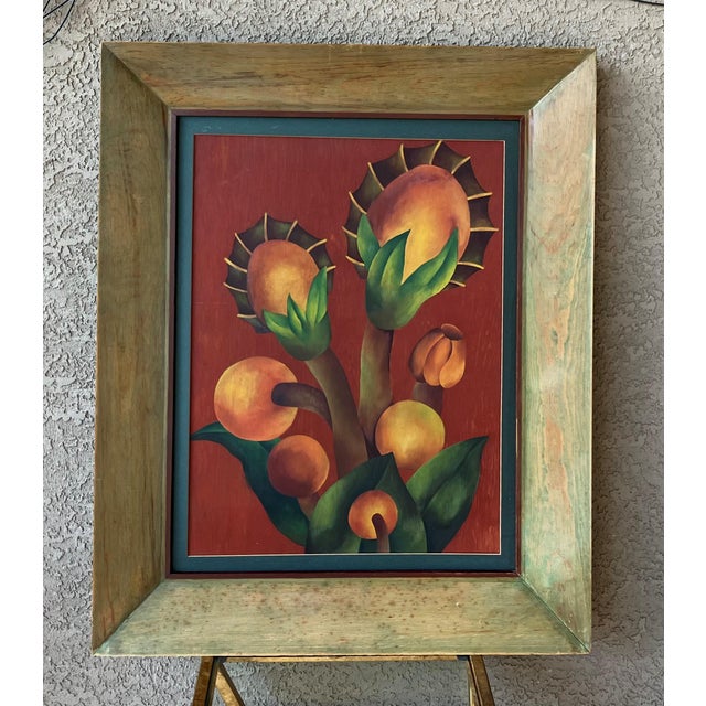 Mid 20th-Century Framed Oil on Board Stylized Botanical Painting For Sale In Austin - Image 6 of 18