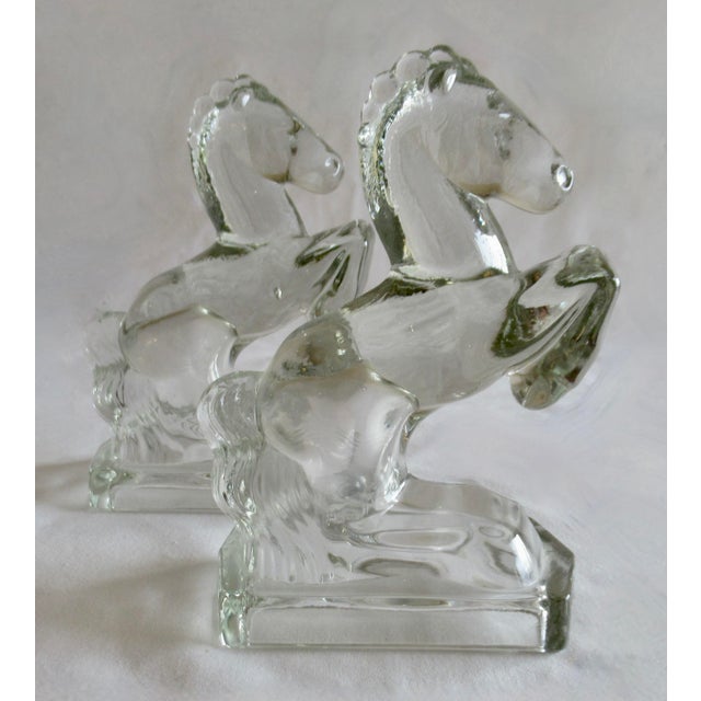 Mid-Century Modern C.1950's Glass Rearing Horse Bookends - Pair For Sale - Image 3 of 11