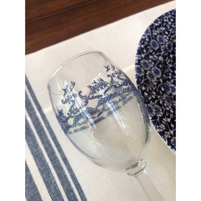 Ink Blue Mid 20th Century Blue Willow Wine Glasses Set 8 For Sale - Image 8 of 12