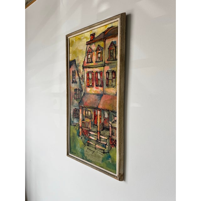 1960s Vintage Impressionist Row Houses Oil on Canvas Painting, Signed For Sale - Image 4 of 12