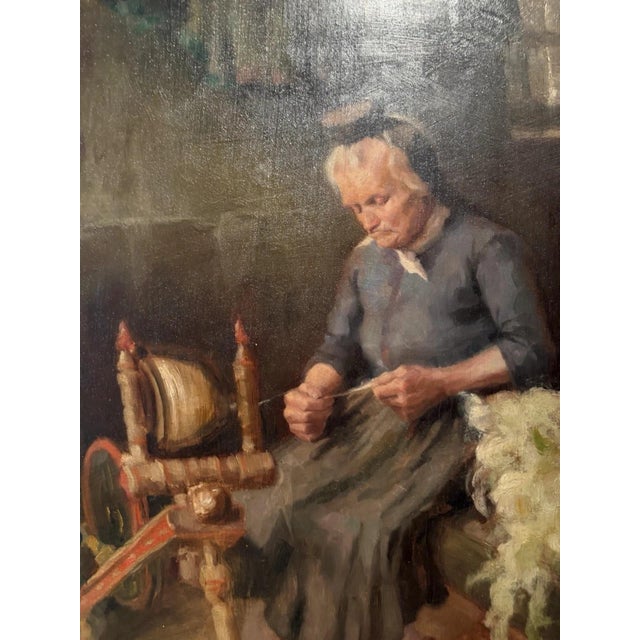 Roberto Monsani Karl Bauer, Pipe and Spinning Wheel, Oil Painting on Canvas For Sale - Image 4 of 12