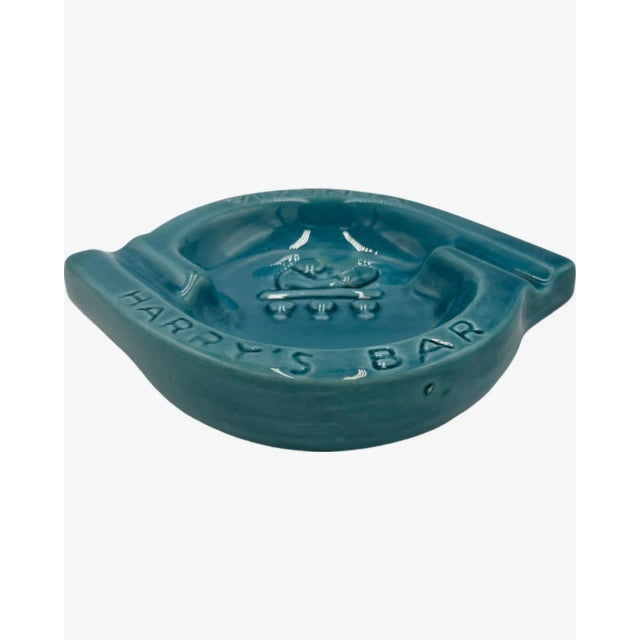 Ceramic Mid 20th Century Vintage Harry's Bar Venice Italy Ashtray Blue Ceramic Dish For Sale - Image 7 of 12