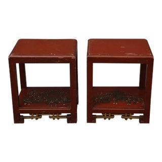 1950s A Pair of Porcelain, Lacquered Wood Side Tables For Sale