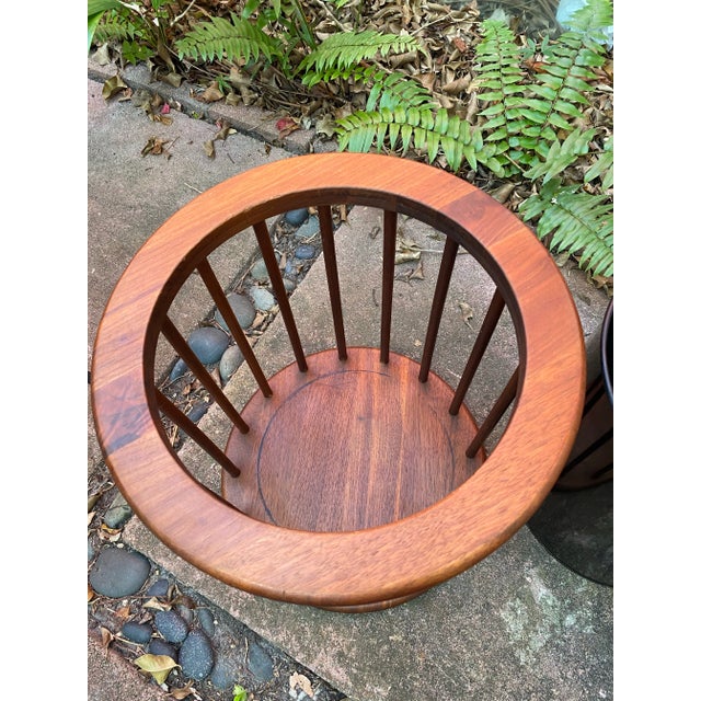 1960s Arthur Umanoff Attributed Round Spindle Walnut Wastebasket For Sale - Image 11 of 11