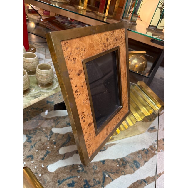 Traditional Vintage Burl Wood and Brass Picture Frame, Italy, 1980s For Sale - Image 3 of 7