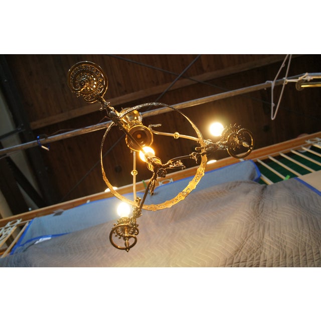 Antique Victorian Converted 4 Light Hurricane Candlestick Pendant Chandelier 36" For Sale - Image 13 of 16