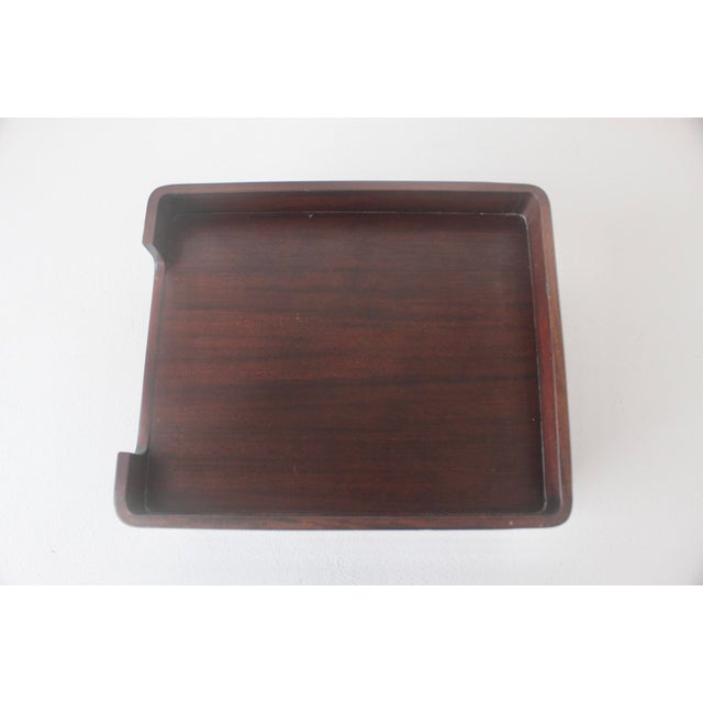 Selamat Designs San Francisco Vintage Mid-Century Modern Dark Wood Desk Organizer Paper Tray For Sale - Image 10 of 14
