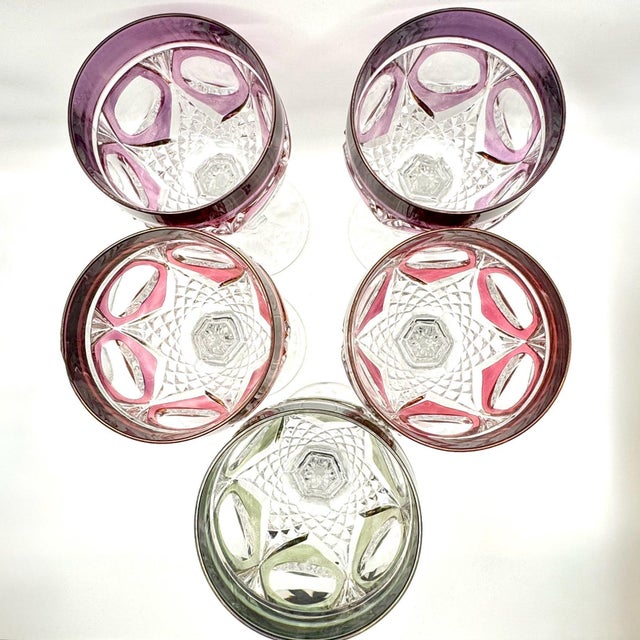 Late 20th Century Nachtmann "Napoleon" Colored Crystal Water Goblets (Set of 5) For Sale - Image 4 of 8