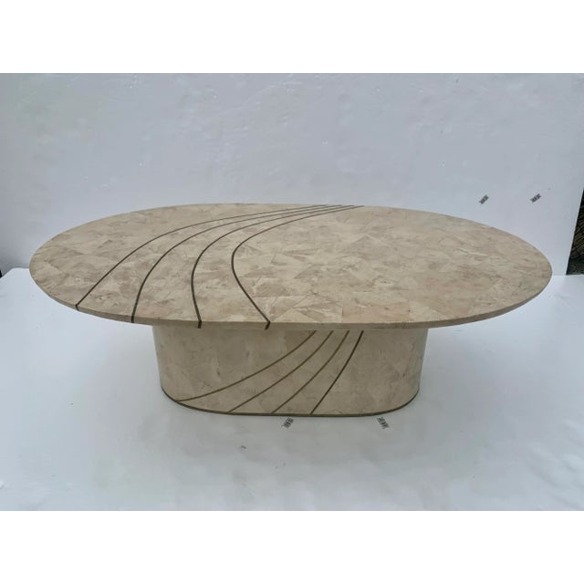 Italian Tessellated Stone and Brass Inlay Oval Coffee Table For Sale - Image 13 of 13