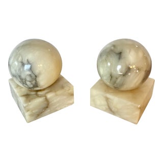 Mid 20th Century Italian Alabaster Orb Bookends - A Pair For Sale