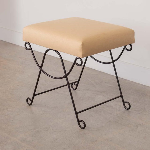 Panoplie Iron Loop Stool, Yellow Linen For Sale - Image 4 of 10