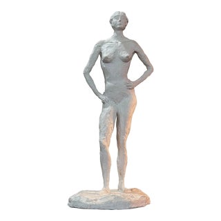 Vintage Modernist Figurative Nude Figurative Sculpture on Base/Giacometti/Moore For Sale