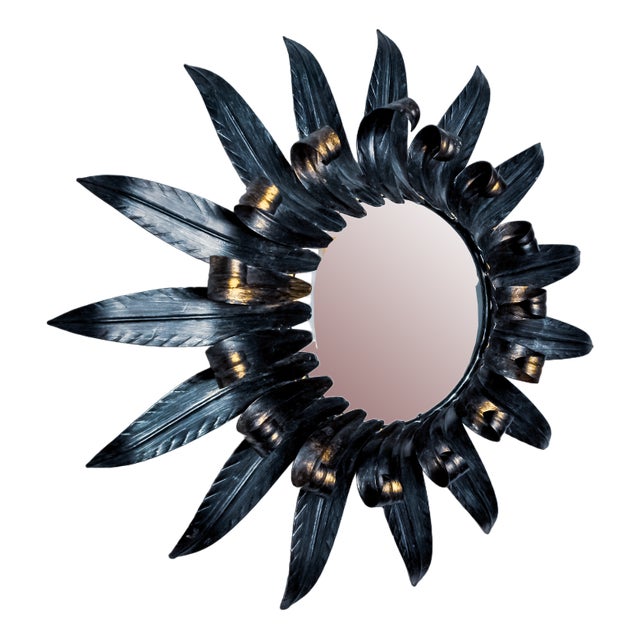 Large Metal and Silver Leaf Sun Wall Lamp by Ferro Arte, Spain, 1960s For Sale